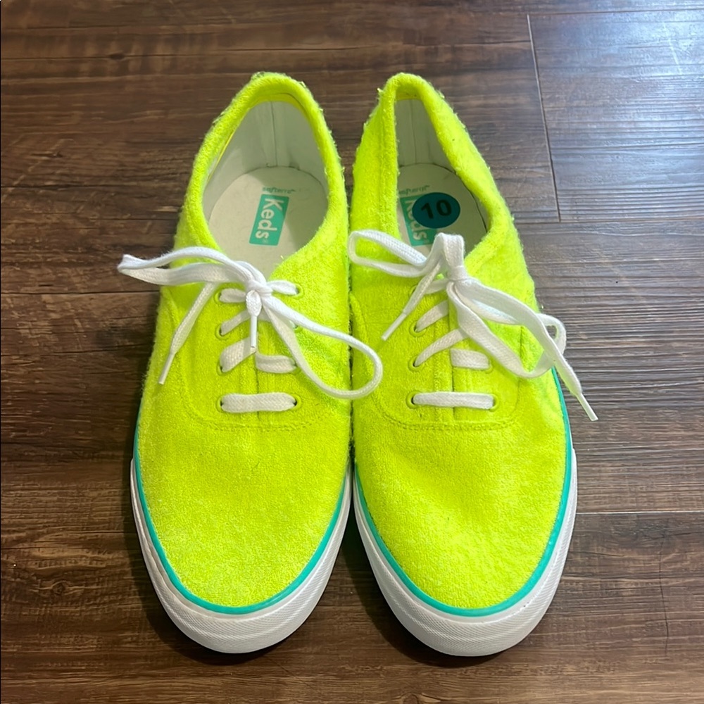 Keds Neon Yellow Suede Sneakers with Teal Trim